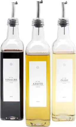 Kit Galheteiro Porta Azeite Vinagre Óleo Vidro 500ml Dosador Inox 3 Peças