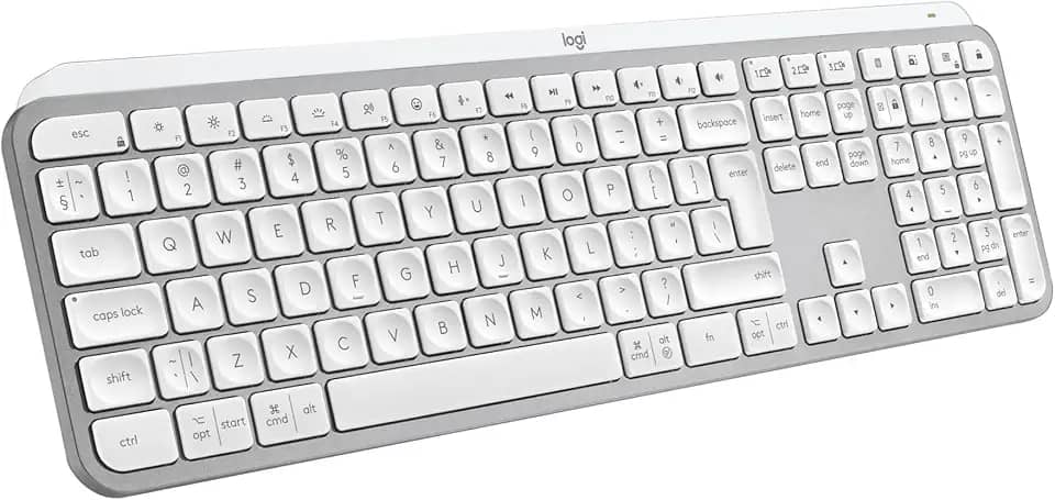 Teclado sem fio Logitech MX Keys S com Clique Silencioso, Teclas Programáveis, Iluminação Inteligente, Conexão Bluetooth ou Receptor USB Logi Bolt e Bateria Recarregável - Cinza Claro