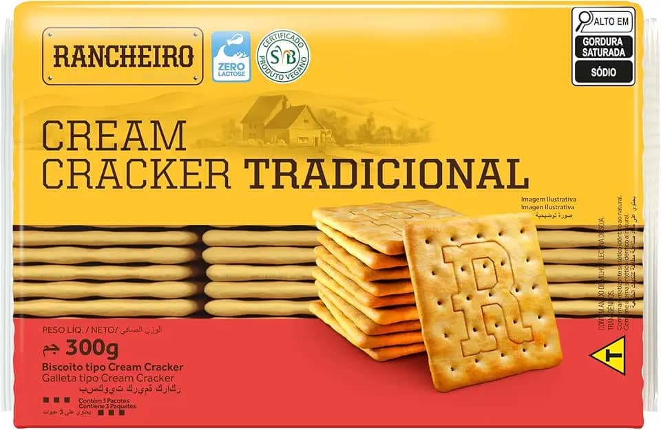 Biscoito Cream Cracker Rancheiro 300g – Duplamente Laminado, Vegano e Crocante