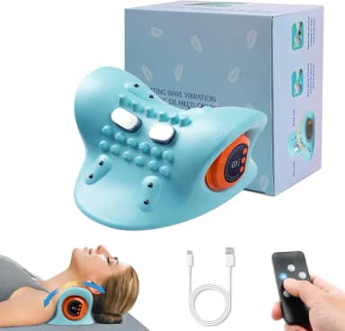 2025 Novo massageador de pescoço, travesseiro elétrico para relaxamento de pescoço e ombro, massageador com calor para alívio da dor e relaxamento muscular, dispositivo de tração cervical