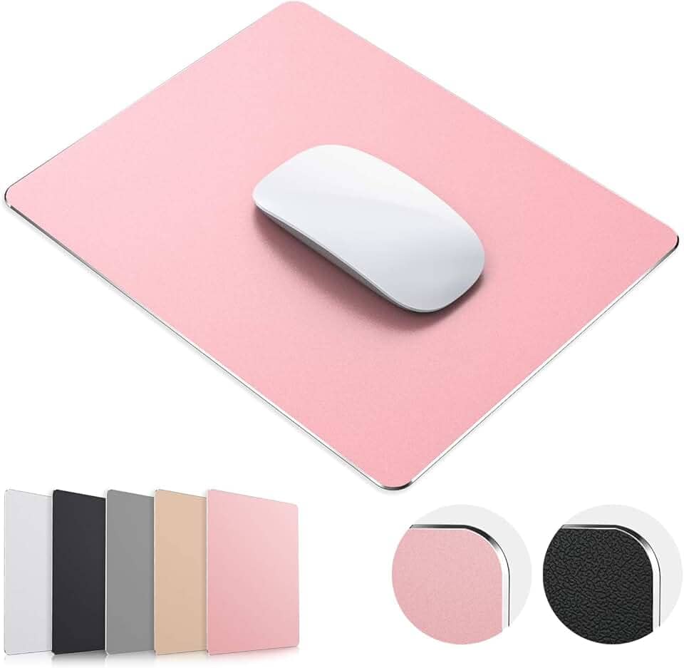 Mouse Pad, mouse pad de alumínio de metal rígido ouro rosa, dupla face, impermeável, controle rápido e preciso para escritório, casa e jogos, tamanho pequeno, 22 x 17 cm
