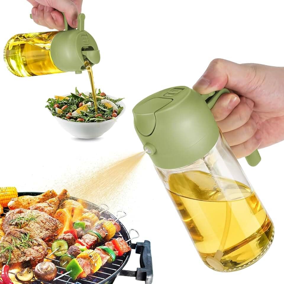 Garrafa Dispensadora de Óleo para Cozinha e Sprayer 2 em 1 Salada Bistecas Controle Preciso Vidro 470 ml