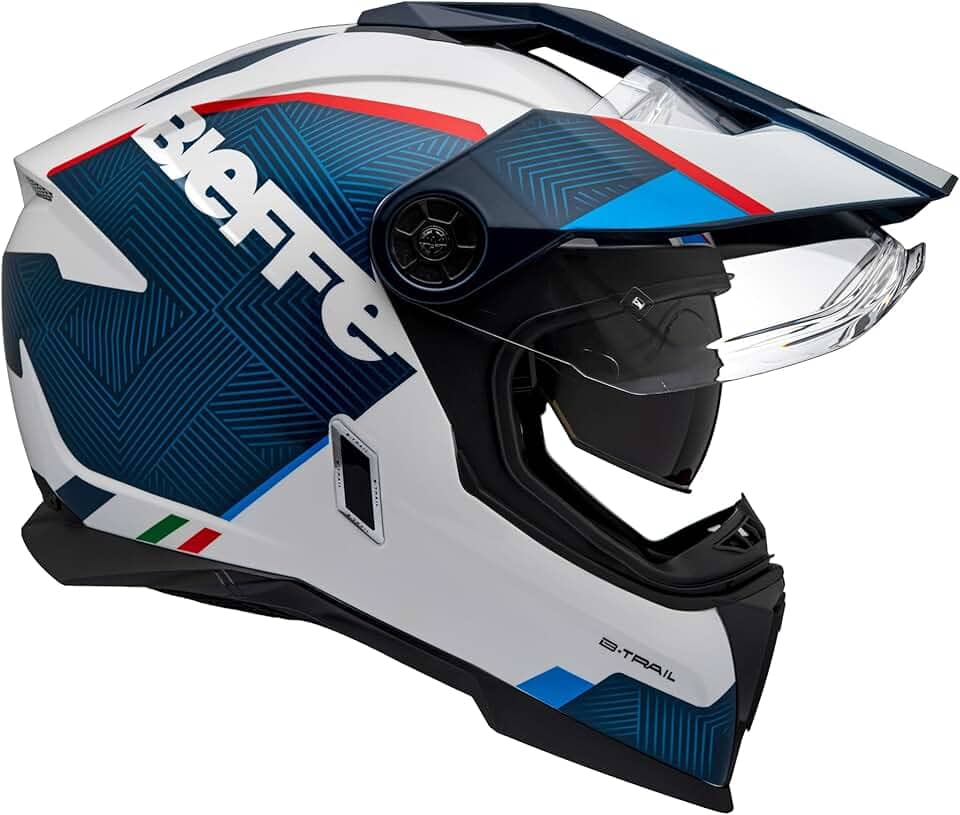 Capacete Masculino Bieffe B-Trail Frontier Azul Oculos Moto