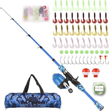 Kit de vara de pesca para crianças, conjunto de vara de pesca telescópica e carretel com iscas de pesca, linhas de pesca, ganchos de pesca para meninos e meninas