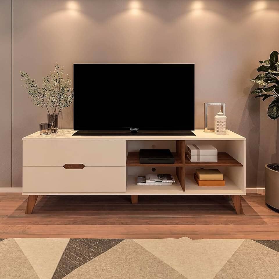 Rack para Tv ate 75" com 2 gavetas VERONA cor Off White/Pinho - Artely