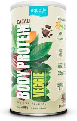 Equaliv Body Protein Veggie - Proteína Vegetal - Blend Proteico de Arroz e Ervilha - Zero Lactose - Vegano - Sabor Cacau - 418g