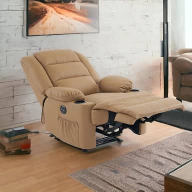 Poltrona do Papai Reclinavel Elétrica Com Entrada USB Corino Premium Caramelo