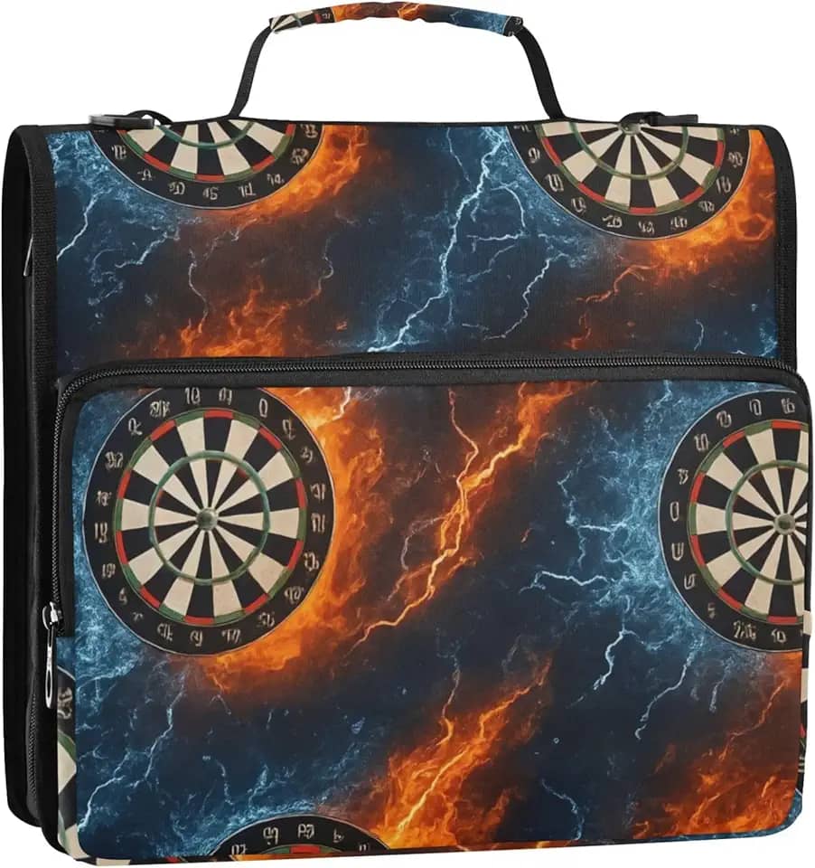 Fichários de 3,8 cm com 3 anéis, estampa de chamas, azul e vermelho, bolsa de fichário para ensino médio com alça, pasta de portfólio de armazenamento de negócios com alça, 34,5 x 31,5 x 9 cm