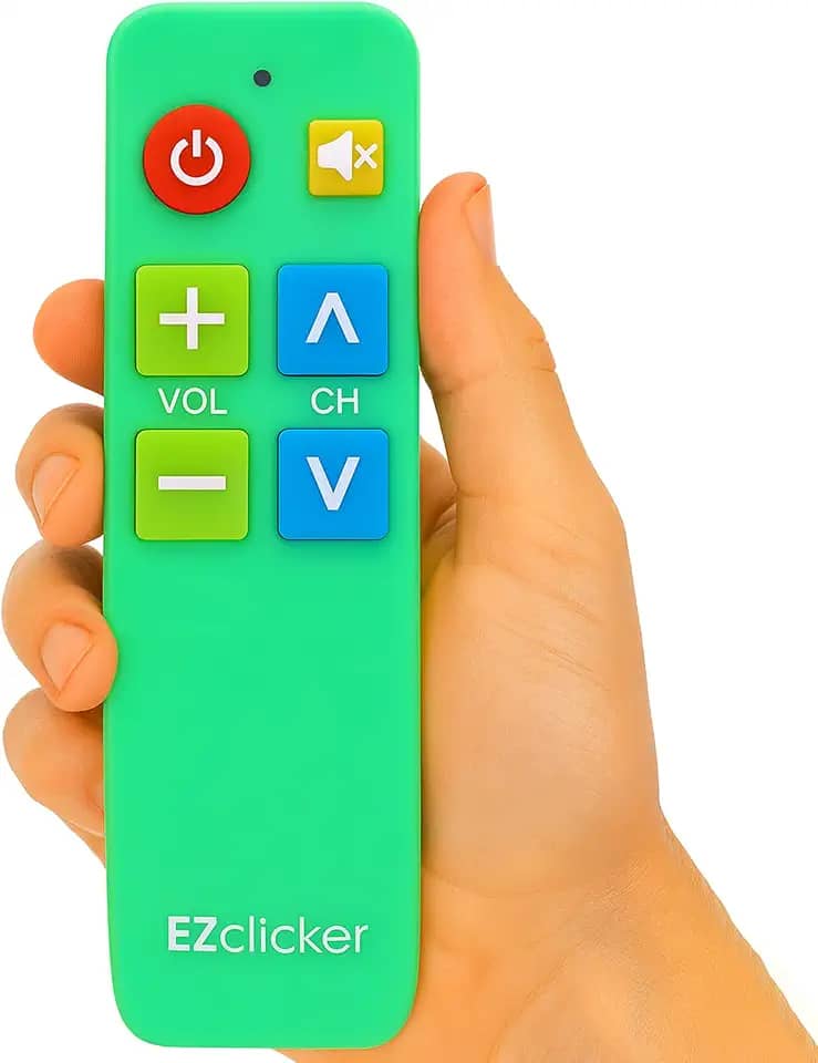 Controle remoto de TV Plus para idosos (verde) botão grande extra simples, funciona com as principais marcas de TV (2 pilhas AAA não incluídas)