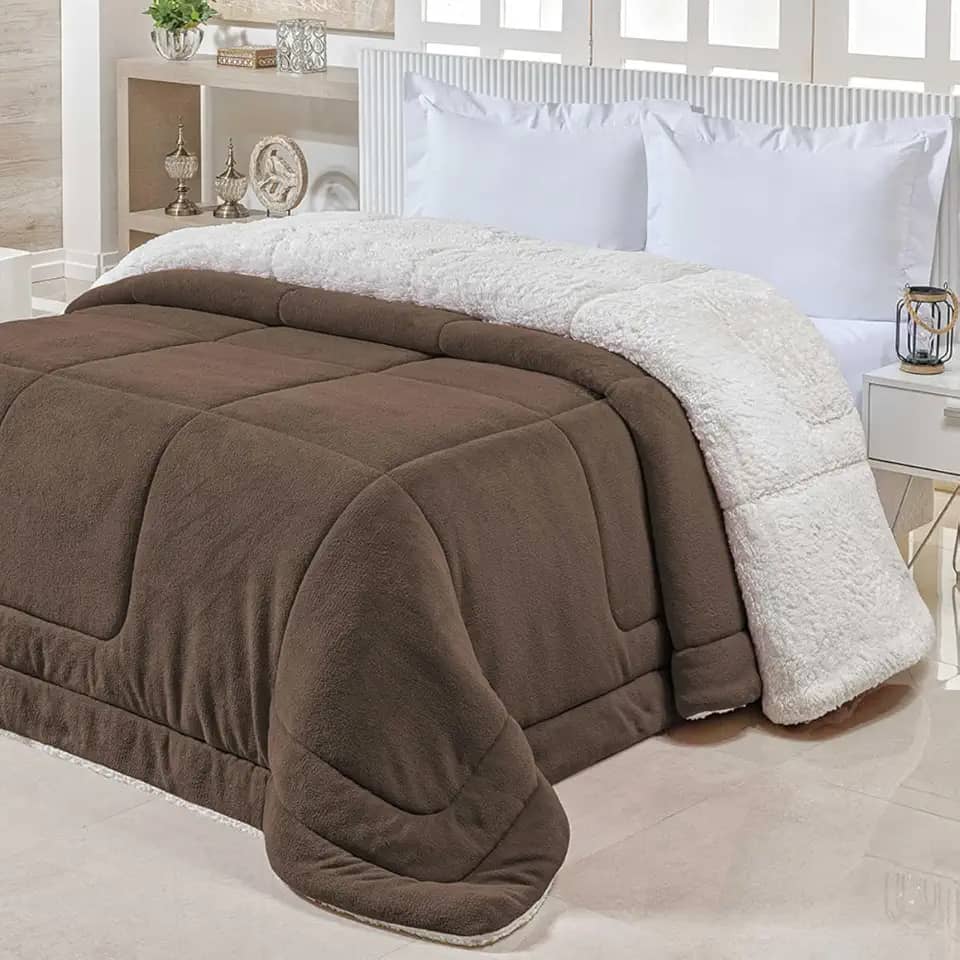 Coberdrom Casal Queen, Edredom Felpudo Dupla Face Sherpa, Cobertor Grosso Manta Felpuda, Lavável à Máquina (Marrom)