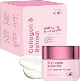 Radiant Aura Creme facial de colágeno e retinol – Hidratante coreano antienvelhecimento testado por dermatologistas para suavizar e firmar – Fórmula premium para cuidados com rugas e rejuvenescimento
