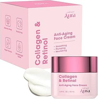 Radiant Aura Creme facial de colágeno e retinol – Hidratante coreano antienvelhecimento testado por dermatologistas para suavizar e firmar – Fórmula premium para cuidados com rugas e rejuvenescimento