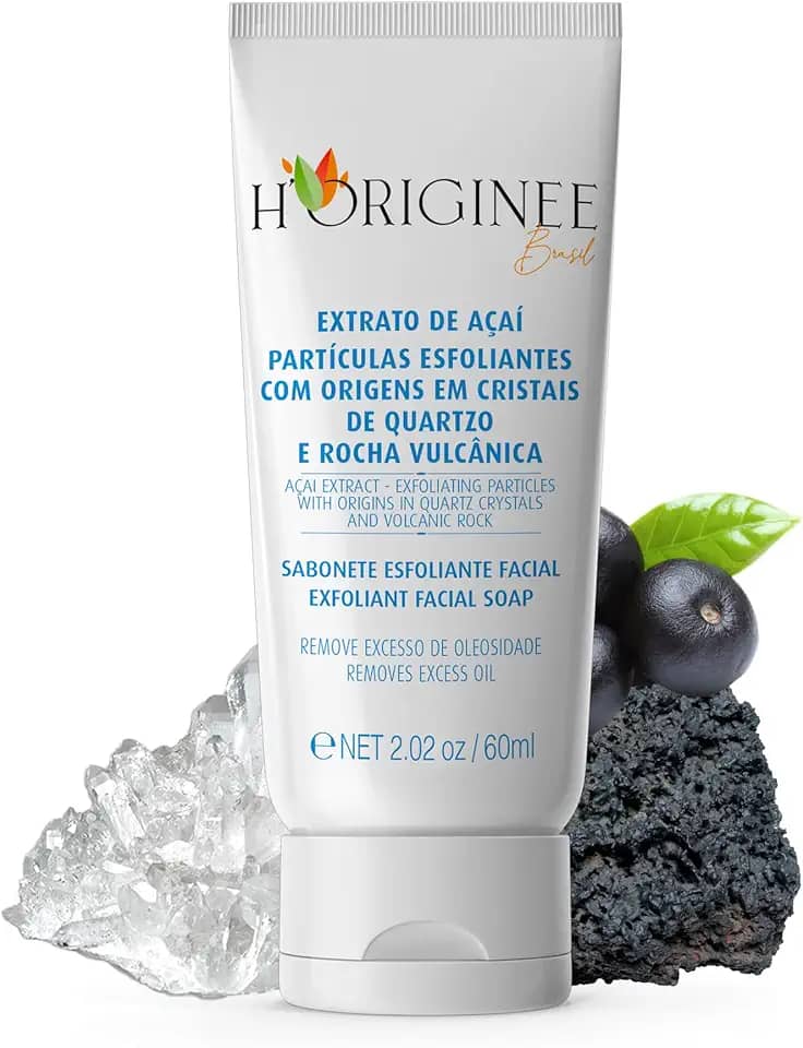 H'originée Brasil Sabonete Gel Esfoliante Facial, Controla a Oleosidade, Limpeza Profunda e Ajuda combater a Acne- 60ml