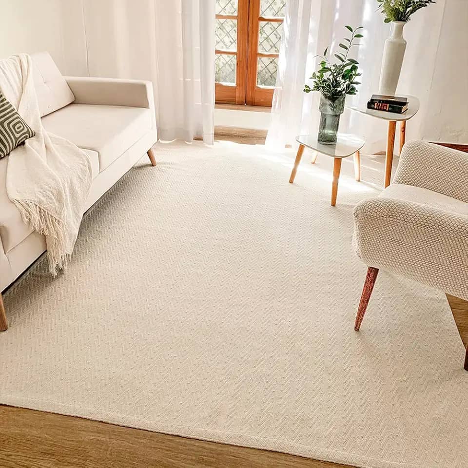 Tapete Sala Quarto Antiderrapante 2,50 x 2,00 Rústico Artesanal Minimalista Cru 100% Algodão Bege