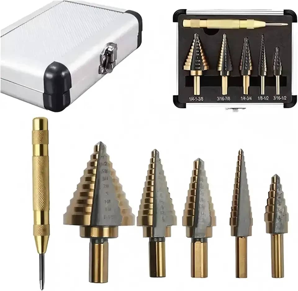 Broca Escalonada 6 Peças,com Corte Lateral,4 A 32mm,Broca Escalonada Revestido Titanio Aço,para Madeira, Metal, Alumínio, Cobre e Plástico