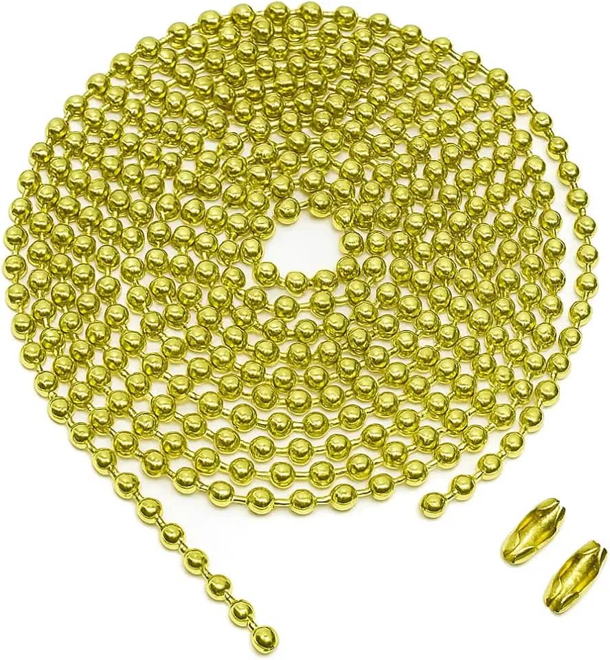 Corrente Cordão De Bolinha Dourada para Ventilador de teto 1 Metro com 2 Engates