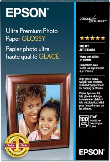 Epson Papel fotográfico ultra premium brilhante - S042174, 10 x 15 cm (100 folhas), branco