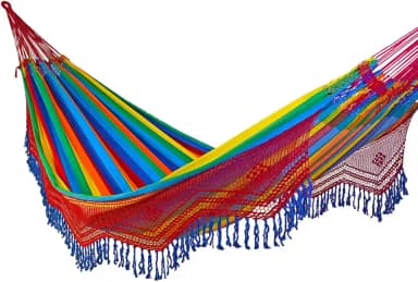 Rede de Dormir e Descanso Duquesa Casal Extra Varanda Crochê 100% Algodão Jaguaruana. (Arco - Iris)