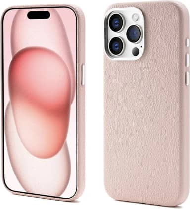 Capinha Premium de Couro Anti Impacto – Compatível com Modelos de iPhone (Carregamento Sem Fio Magnético)，À Prova d’Água e Poeira, Botões de Metal e Proteção da Câmera (cor-de-rosa, iPhone 13 Pro Max)
