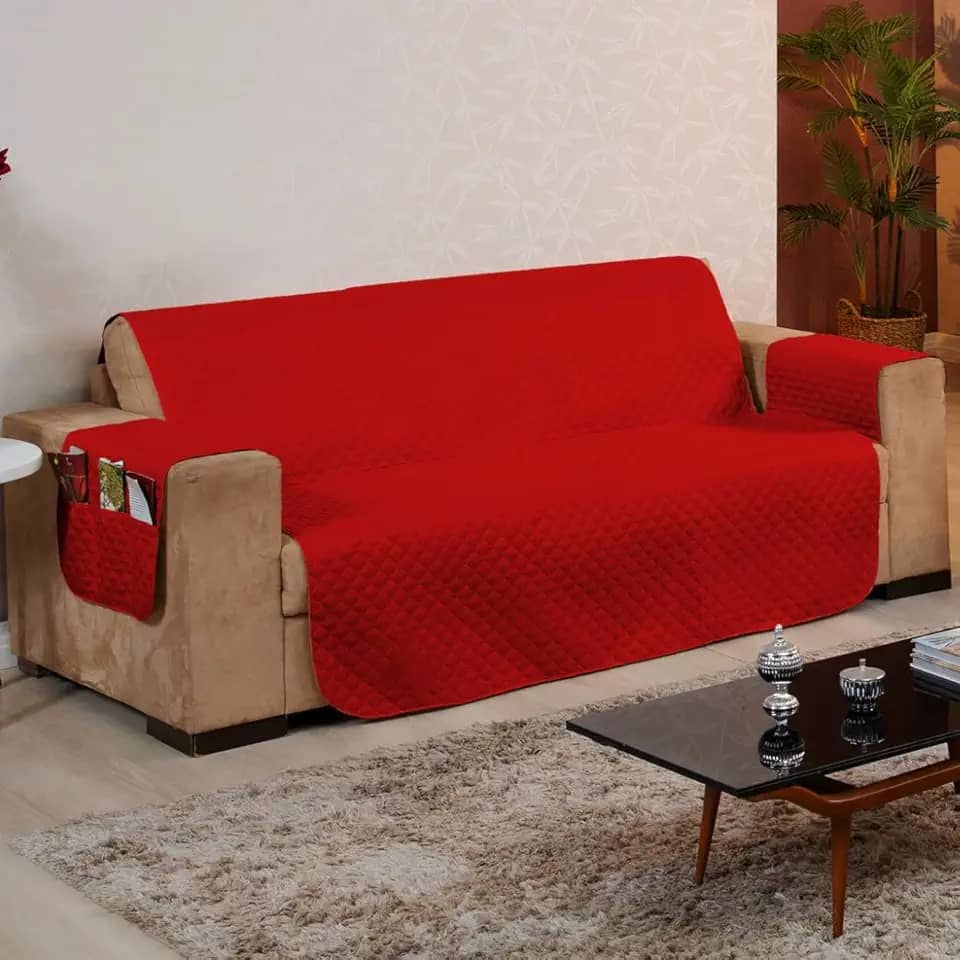Capa Protetora para Sofá 4 Lugares Reversível - Para Pets e Crianças, Tecido Macio, Fácil de Lavar, Antipelo - Proteção com Estilo e Praticidade no Dia a Dia - FV Enxovais (Vermelho, 4 Lugares)