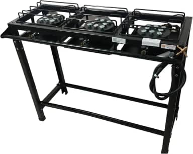 Fogão Industrial 3 Bocas Alta Pressão, 95 x 35 cm, Preto com Mangueira e Registro