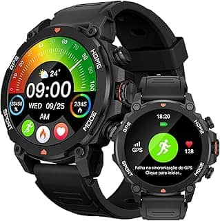 AURAFIT Smartwatch Relogio Inteligente Masculino Relógio Inteligente, GPS 150+ Monitoramento Esportivo, Altímetro Barômetro Bússola, Chamadas Bluetooth, 5ATM a Prova d'Agua, Tela AMOLED 3,6 cm