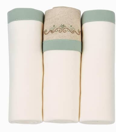 Cueiro para Bebê 100% Algodão Kit com 3 Unidades 80x80cm | Tecido Suave e Respirável | Ideal para Enxoval, Maternidade, Naninha e Proteção Diária (Creme/Verde)