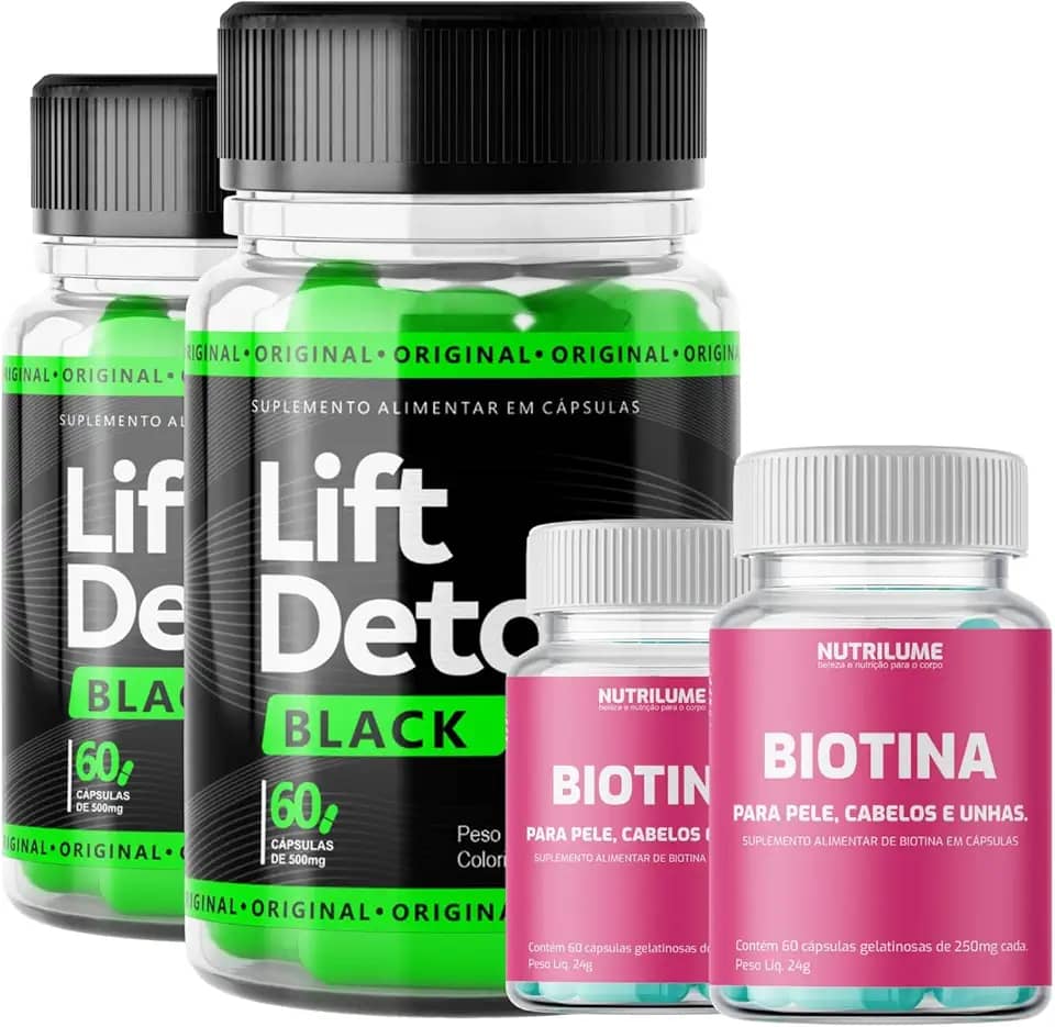 Lift Detox Black Original 60 Caps + Vitamina Cabelo, Pele e Unha (2 Lift Detox + 2 Vitaminas)