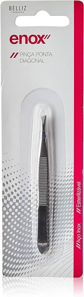 Pinça com Ponta Obliqua, Enox, Prata