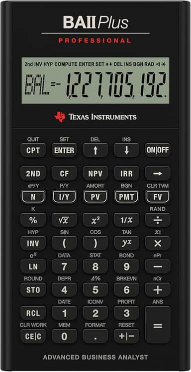 TEXAS INSTRUMENTS Calculadora ficeira profissional BA II Plus, Prata, 9.8 Inch, IIBAPRO/TBL/1L1