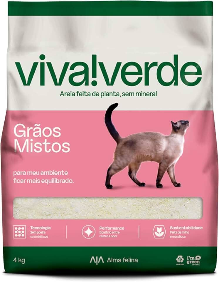 Viva Verde Areia Higiênica Biodegradável Para Gatos Grãos Mistos 4Kg