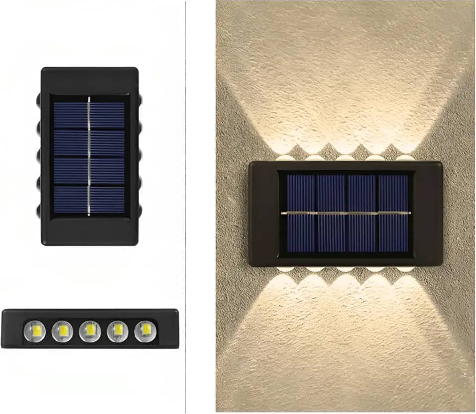 2x Arandela Solar Slim de Parede 2 Focos 10 Fachos de Led - Externa Branco Quente