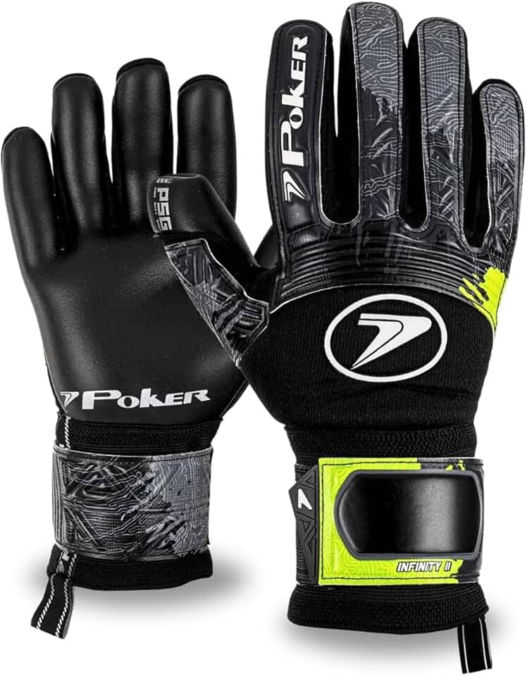 Luva De Goleiro Profissional Poker Infinity 2 Látex Alemão Grip Gel Gramado Sintético Natural Grama Society Campo Profissional Futebol Oficial