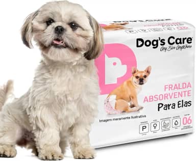 DOG’S CARE Fralda Descartável Para Cães Fêmeas de 3 a 6kg - Fralda Absorvente Para Cachorros Idosos e Filhotes - Tamanho P - 6 Unidades