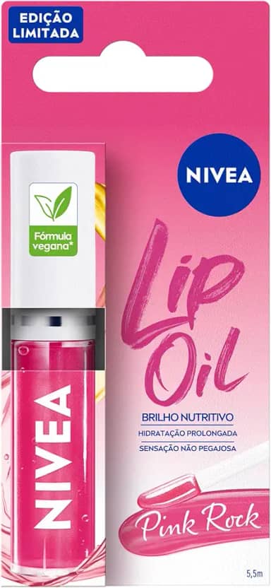 NIVEA Lip Oil Brilho Nutritivo Pink Rock 5,5ml - Hidratação prolongada, sensação não oleosa, lábios volumosos, acabamento brilhoso.
