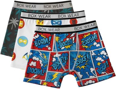 Kit 3 Cuecas Infantil Boxer Box Wear Para Menino Microfibra, Sem Costura, Estampa Divertida, Confortável