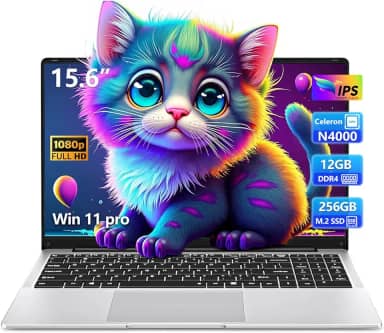 Laptop de 15,6 polegadas, processador N4000 para jogos, laptop com SSD LPDDR4 de 12 GB de 256 GB, laptops tradicionais prateados para trabalho e estudo, ângulo aberto de 180°, Wi-Fi de banda dupla