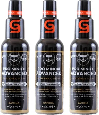 Kit 3 Tônico Pro Minoxi Advanced 120ml Gran Cosmética Antiqueda e Crescimento de Barba Cabelo e Sobrancelha Preenchimento de Falhas