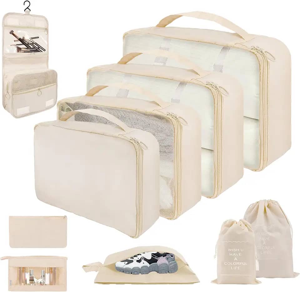 Kit 10 Necessaire Organizadores De Malas Para Viagem - Completo: Necessaire Feminina, Organizador De Bolsa E Mala - Perfeito Acessórios Para Kit Viagem E Organização - Vanova (BEGE)