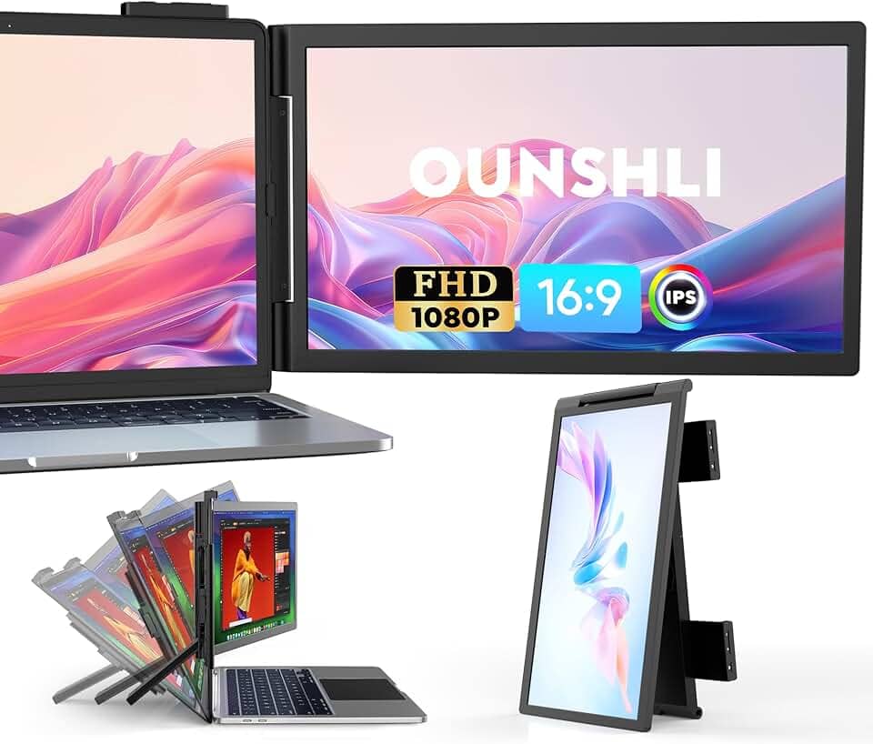 Armazém Brasil, Extensor de tela portátil, 14" 1080P Dual Screen, Monitor portátil de rotação de 250 ° para laptop, Travel Display para laptop 14-16 '' com porta USB-C/HDMI, Plug & Play