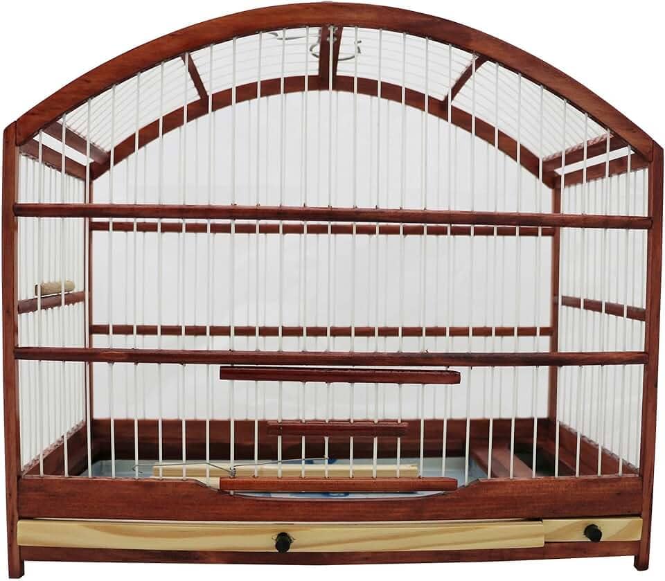 Gaiola Pequena Para Passarinho Em Madeira - Coleira/Coleiro/Coleirinha Mogno