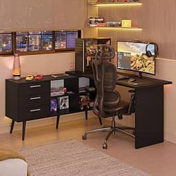 Escrivaninha Em L Mesa Para Computador Gamer 3 Gavetas Preto Lisboa Madesa