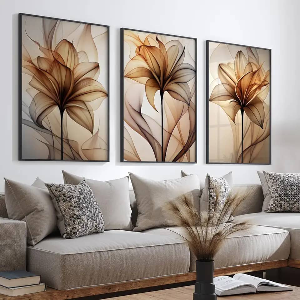 Quadro Decorativo Floral Abstrato em Aquarela Elegância e Arte para Seu Ambiente (Preto, 60x90, C/Vidro)