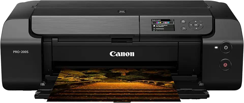 Canon PIXMA PRO-200S Impressora fotográfica profissional de jato de tinta sem fio de 33 cm com monitor LCD colorido de 7,6 cm, tinta à base de tinta de 8 cores, preta