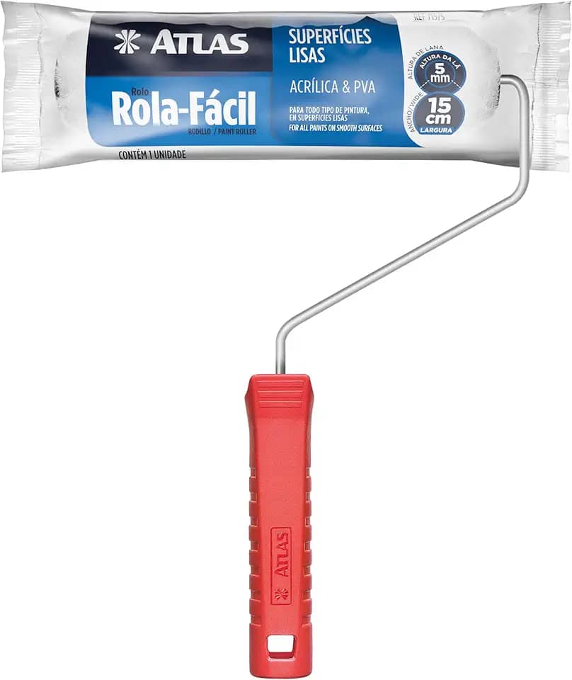 Atlas - Mini Rolo de 15cm de Lá Sintética de Poliéster para Pintura em Paredes Lisas com Tintas Acrílicas e Látex (PVA)