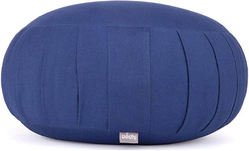 YOGATERIA Bodhi Almofada de meditação Zafu Yoga | Zafu Eco | Almofada Puf de assento Yoga com recheio de Kapok/fibra de paina e capa em algodão eco 18cm x Ø 38.5 cm 1.7kg (Azul)
