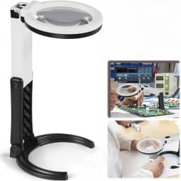 Nauerz 110v-220v Lupa de Mesa Bancada com 10 Leds Lente, Lupa de Aumento para Leitura, Lupa de Aumento Profissional, Lupa Luminária 2.5X e 8x Led Ring Light, Lupa de Mesa Portátil com Suporte