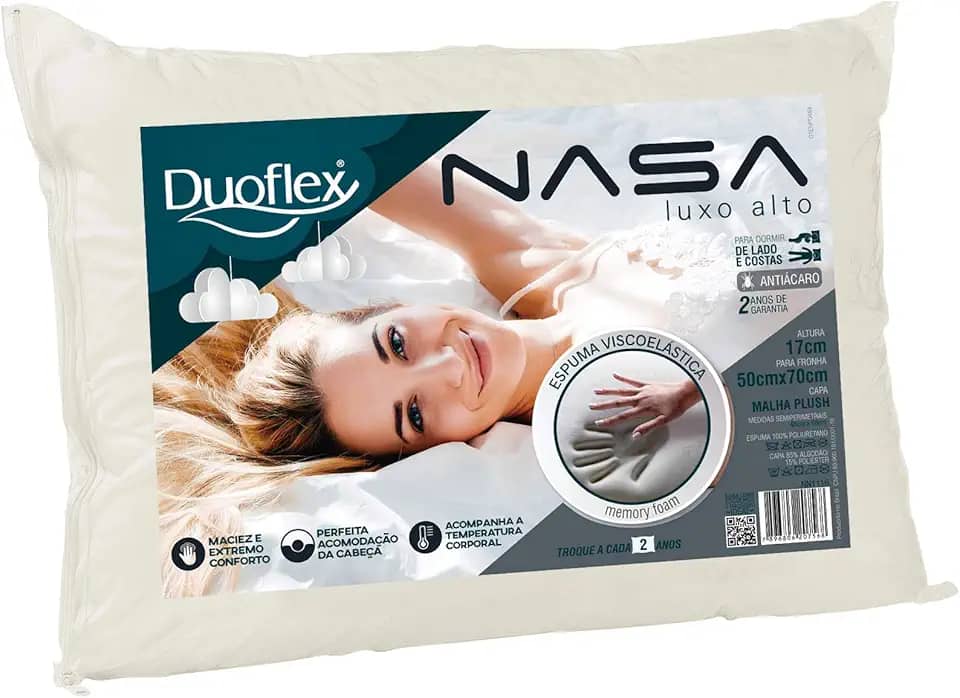 Travesseiro Nasa, Luxo Alto, Bege, 50x70 cm, Duoflex