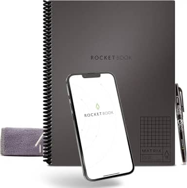 Rocketbook Caderno gráfico reutilizável Matrix Smart | Caderno isométrico ecologicamente correto, conectado digitalmente | Cinza espaço profundo, tamanho carta (21,5 x 28 cm) com caneta, pano e aplicativo incluídos
