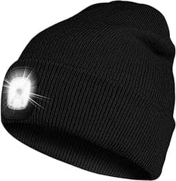 Bosttor Gorro de LED com luz, recarregável e brilhante, chapéu de malha unissex quente de inverno, lanterna de farol para corrida, caminhada, acampamento, presentes tecnológicos para homens, mulheres, adolescentes, preto